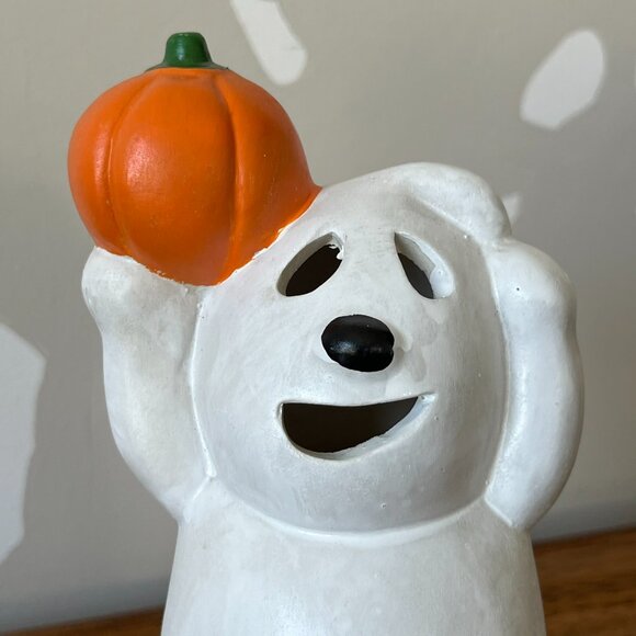 Vintage Ceramic Halloween Ghost & Pumpkin Tea Light Candle Holder Jack-O-Lantern - Picture 8 of 16
